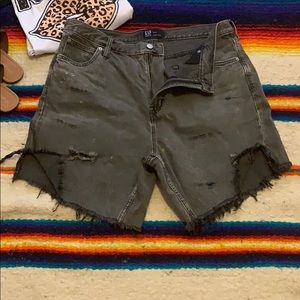 High waisted distressed jean shorts